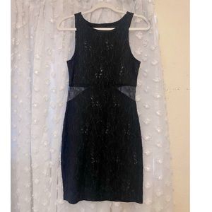 Vintage Retro Y2K 90s Black Sequence Floral Mesh Cut Out Little Black Mini Dress